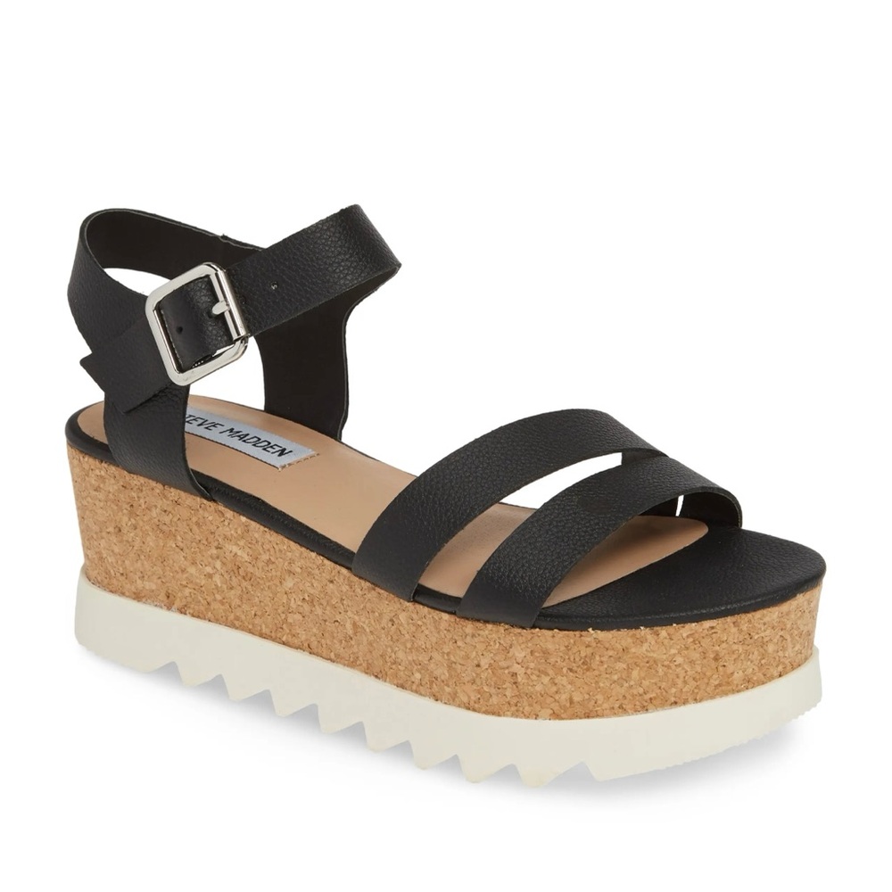 Steve Madden Black Cork Platform Sandals